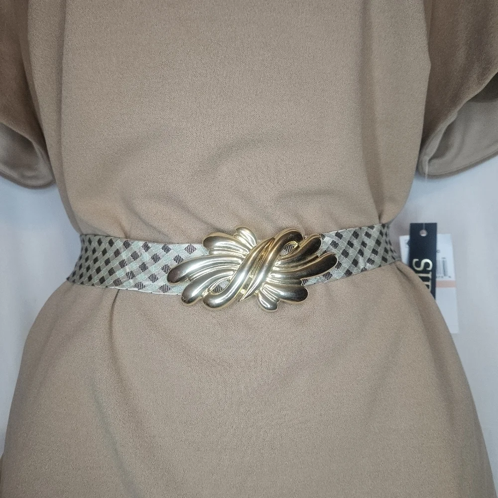 Vtg Douglas Paquette Gold Tone Sculptural Bow Swirl 2-Pc Belt Buckle 1980s EUC